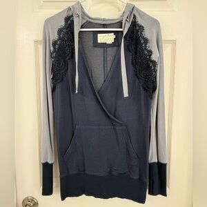 Evy's Tree Blue and Gray Hoodie with Lace Detail